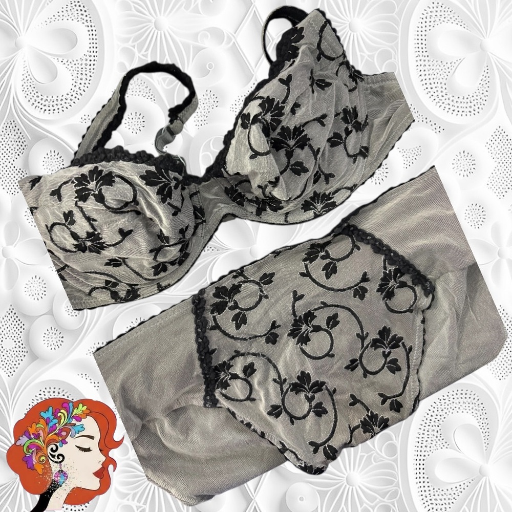 Chantelle Black Embroidered Sheer Bra & Brief Set